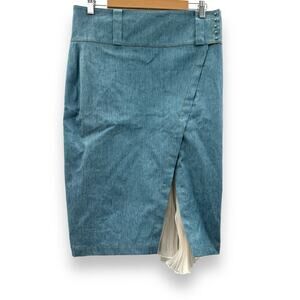Derek Lam 10 Crosby LTD Light Denim  Asymmetric Ruffle Slit Long Pencil Skirt 10